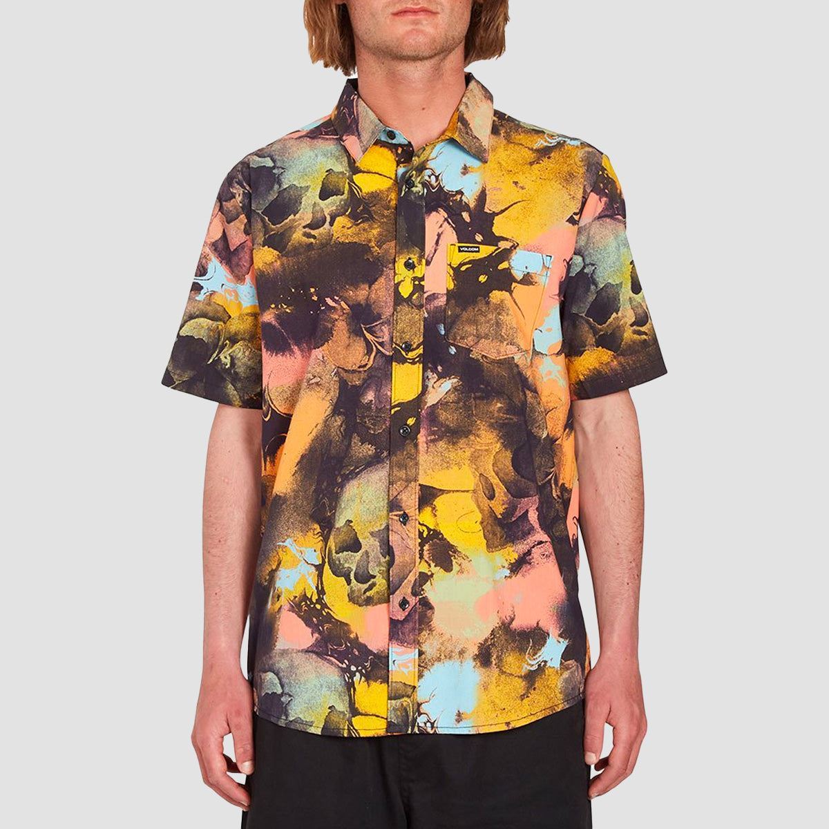Volcom Skulli Print Short Sleeve Shirt Dawn Yellow
