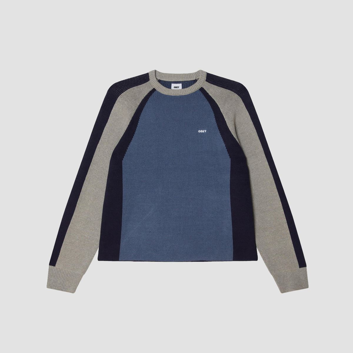 OBEY Raglan Crew Neck Sweater Dull Blue Multi