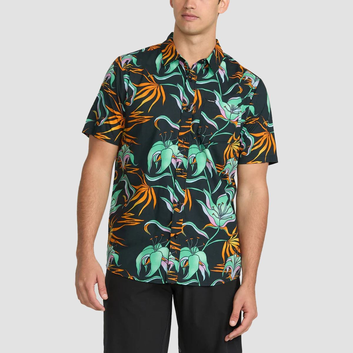 Volcom Brainmelter Floral Short Sleeve Shirt Black Green