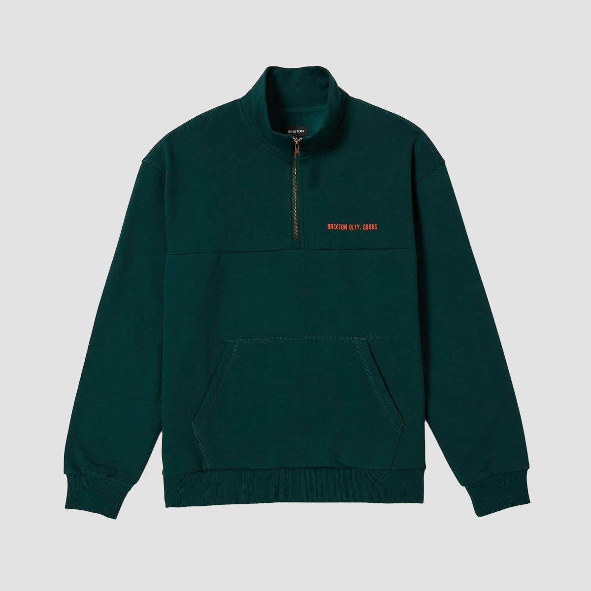Brixton Embroidered Heavyweight Half Zip Sweatshirt Deep Emerald
