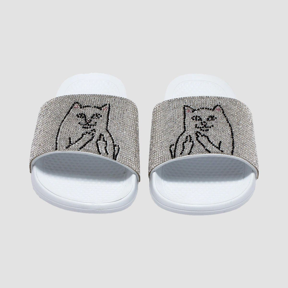 Ripndip Lord Nermal Rhinestone Slides White