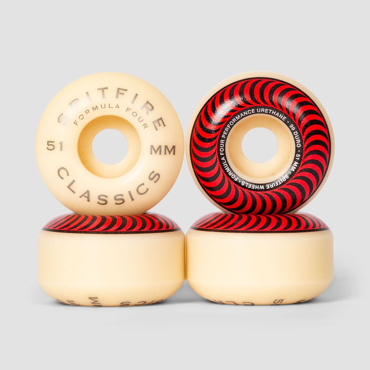 Spitfire Formula Four Classic 99DU Skateboard Wheels Natural/Red 51mm