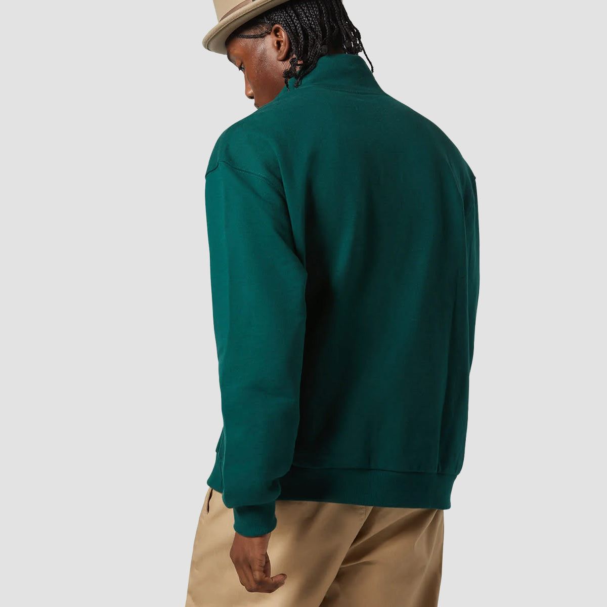 Brixton Embroidered Heavyweight Half Zip Sweatshirt Deep Emerald