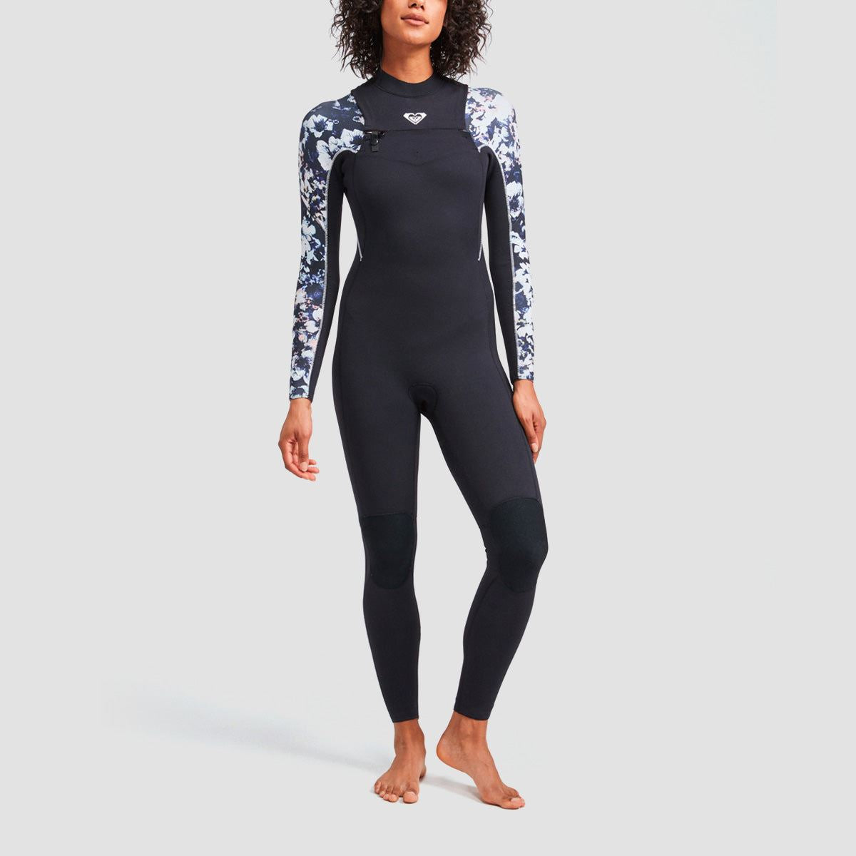 Roxy Elite 4/3mm Chest Zip Wetsuit True Black Black Flowers - Womens