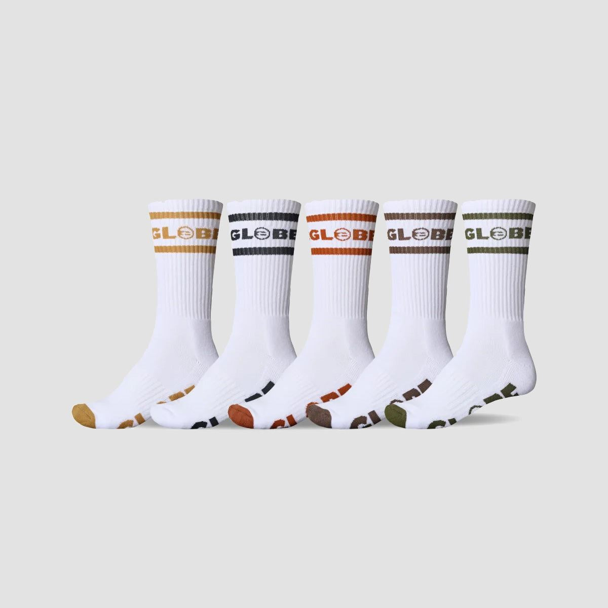 Globe Tilt Hi Crew Socks 5 Pack White/Assorted