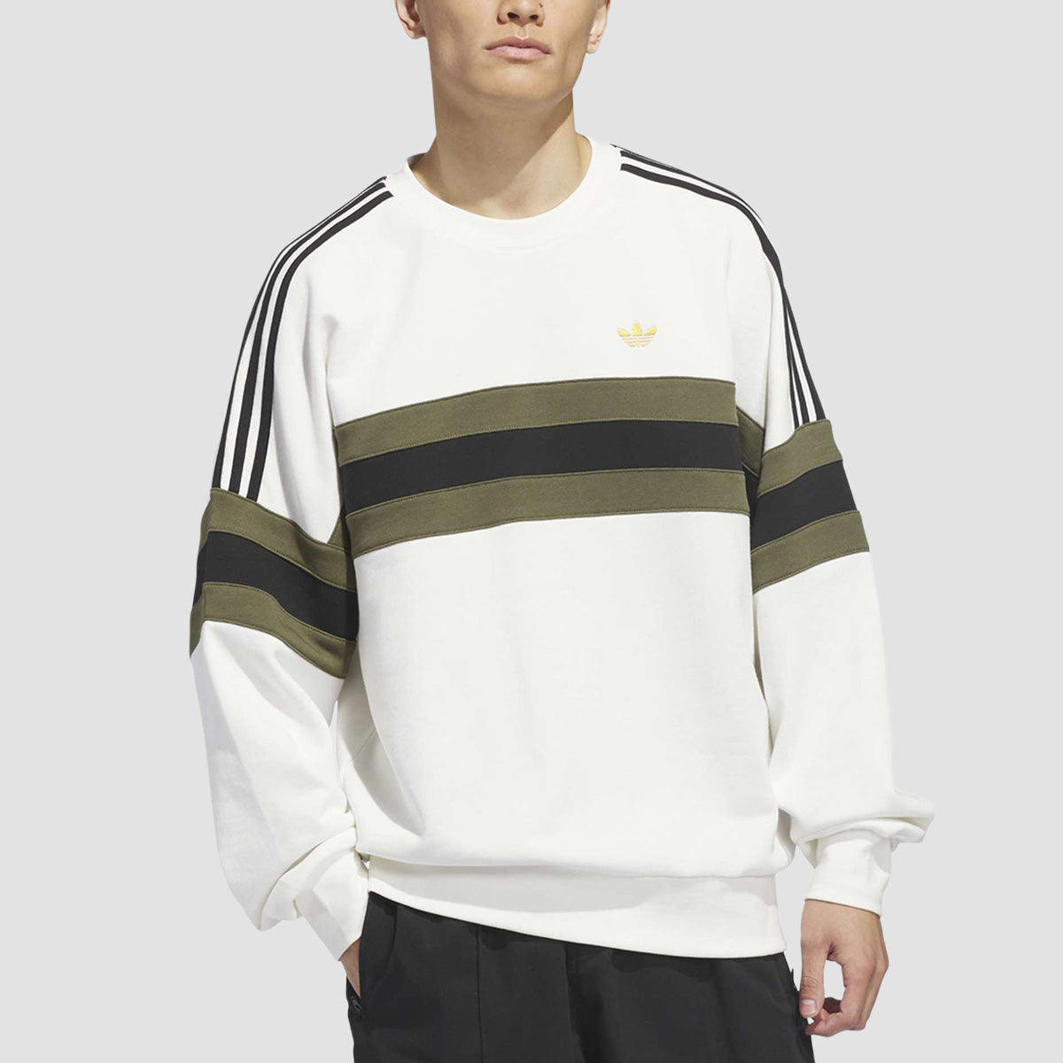 adidas Skateboarding Vintage Inspired Crewneck Sweatshirt Core White/Olive Strata/Black