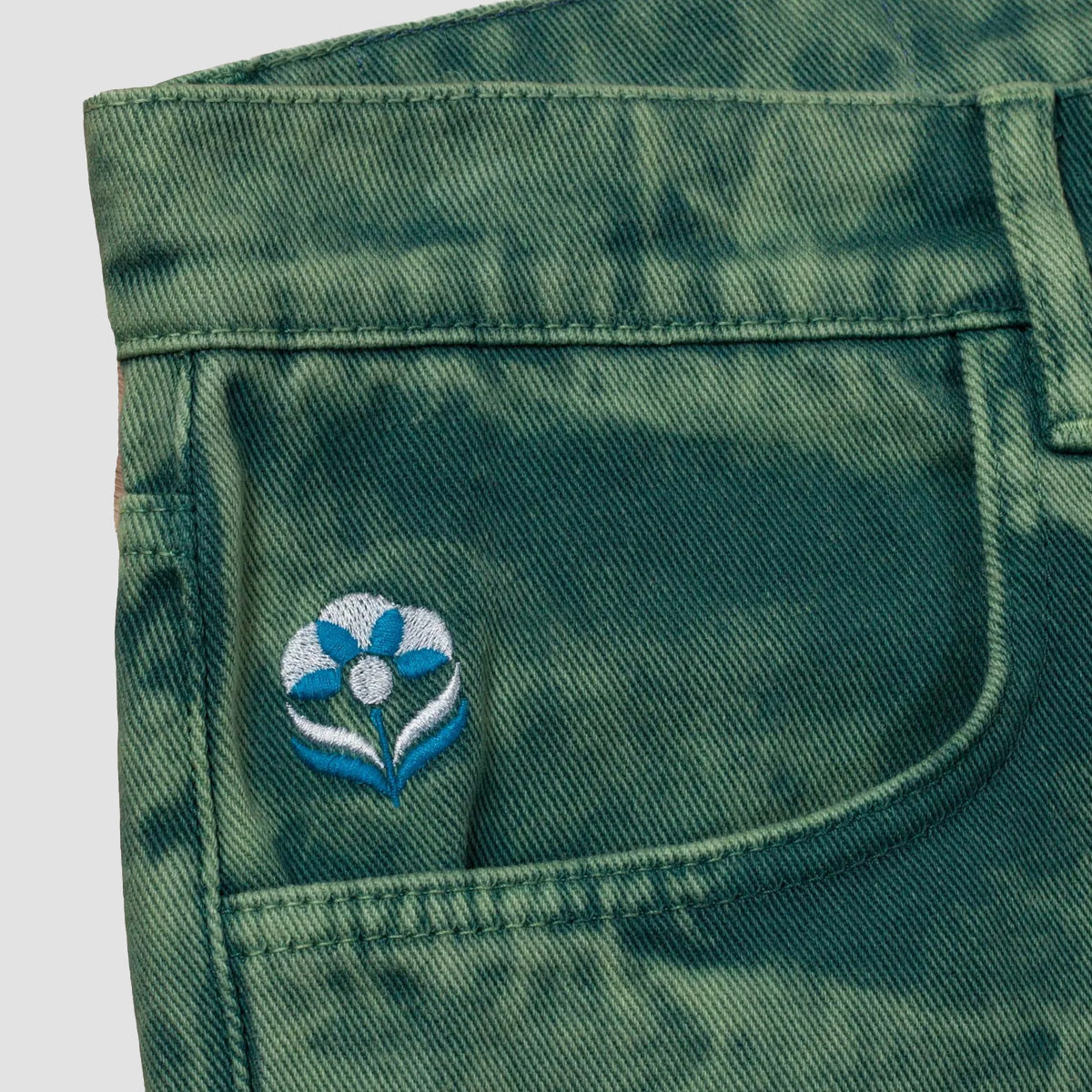 Blue Flowers Evolve Denim Shorts Eco Green wash
