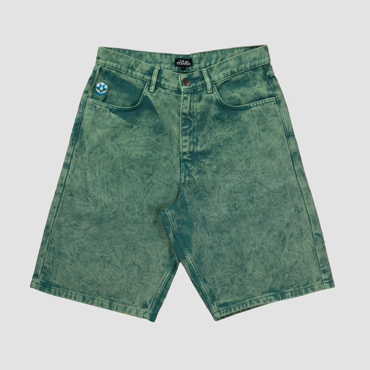 Blue Flowers Evolve Denim Shorts Eco Green wash