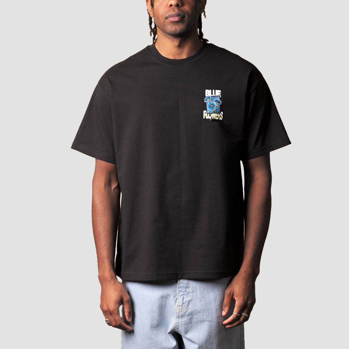 Blue Flowers In Bloom T-Shirt Black