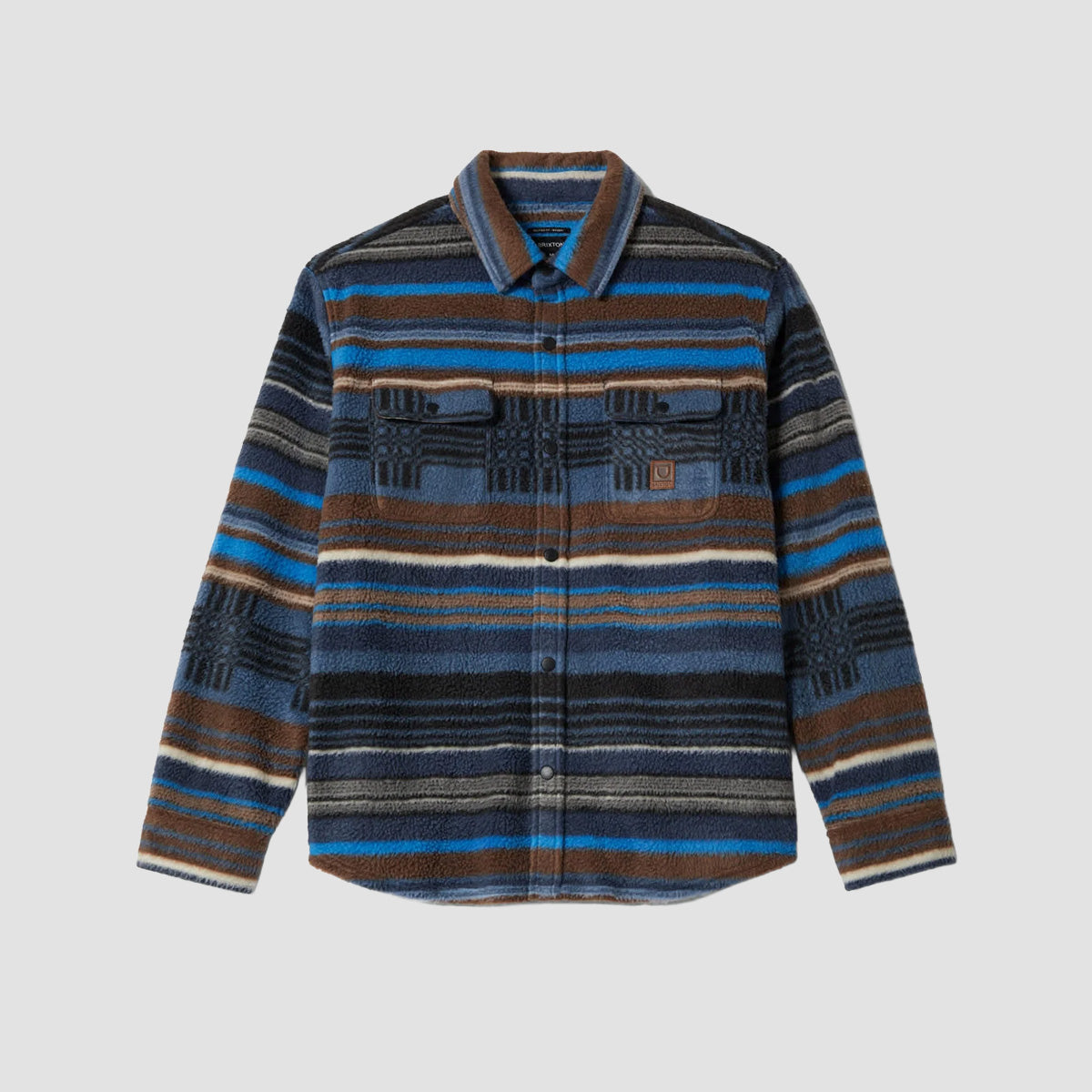 Brixton Bowery Arctic Stretch Longsleeve Fleece Shirt Mood Indigo Blanket Stripe