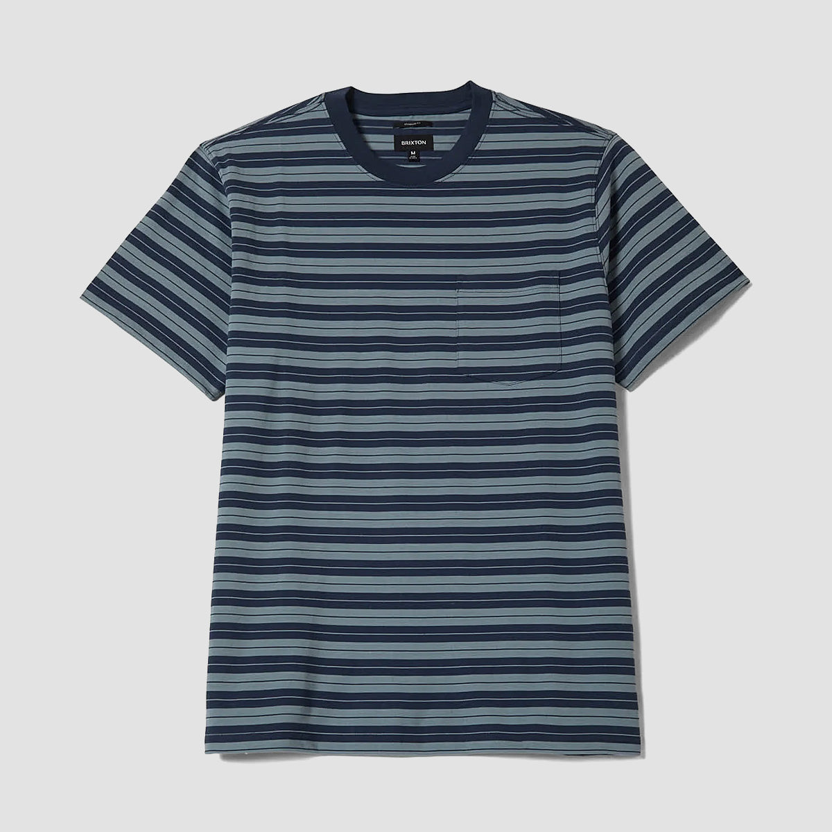 Brixton Nova Stripe Pocket T-Shirt Midnight Blue/Future Grey Worn