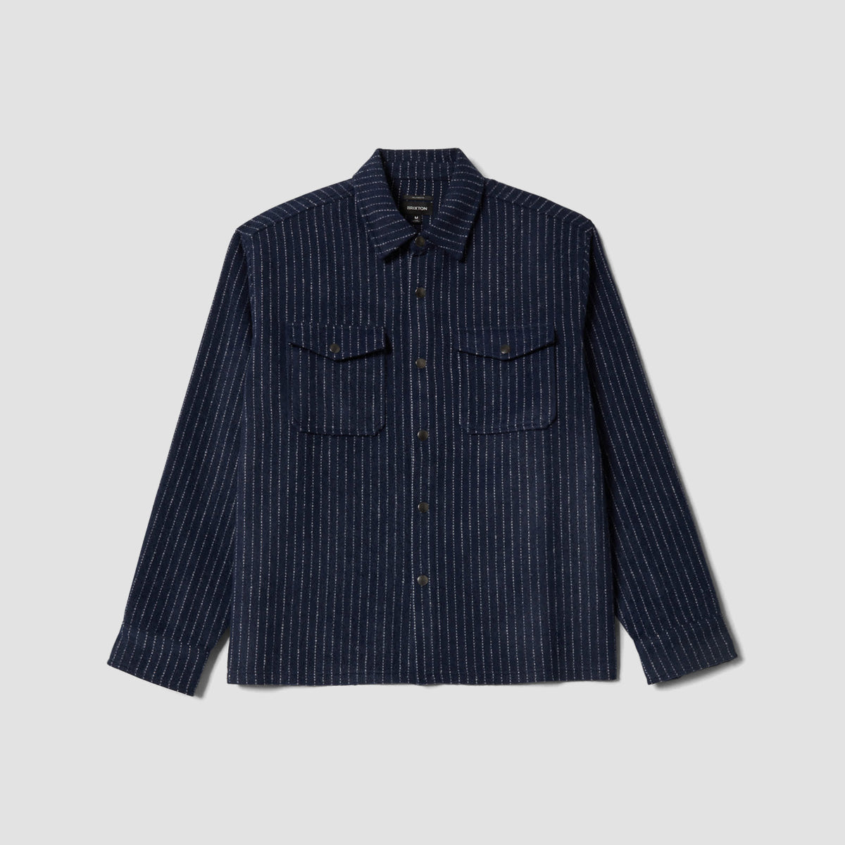 Brixton Selden Soft Brushed Flannel Longsleeve Overshirt Mood Indigo Pinestripe