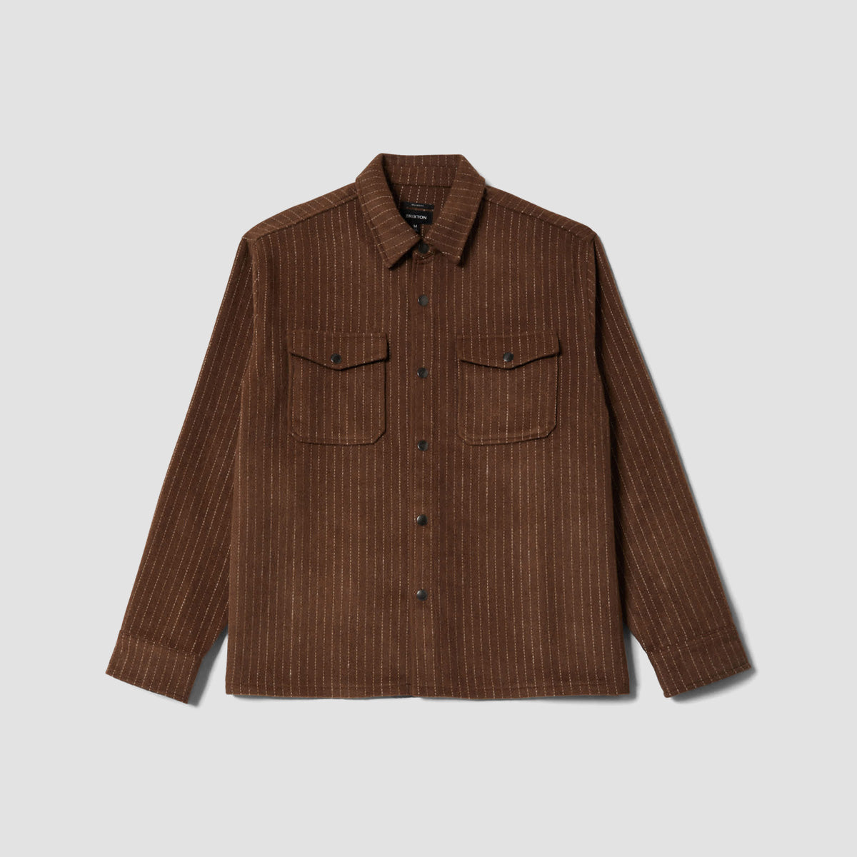 Brixton Selden Soft Brushed Flannel Longsleeve Overshirt Pinecone Brown Pinestripe