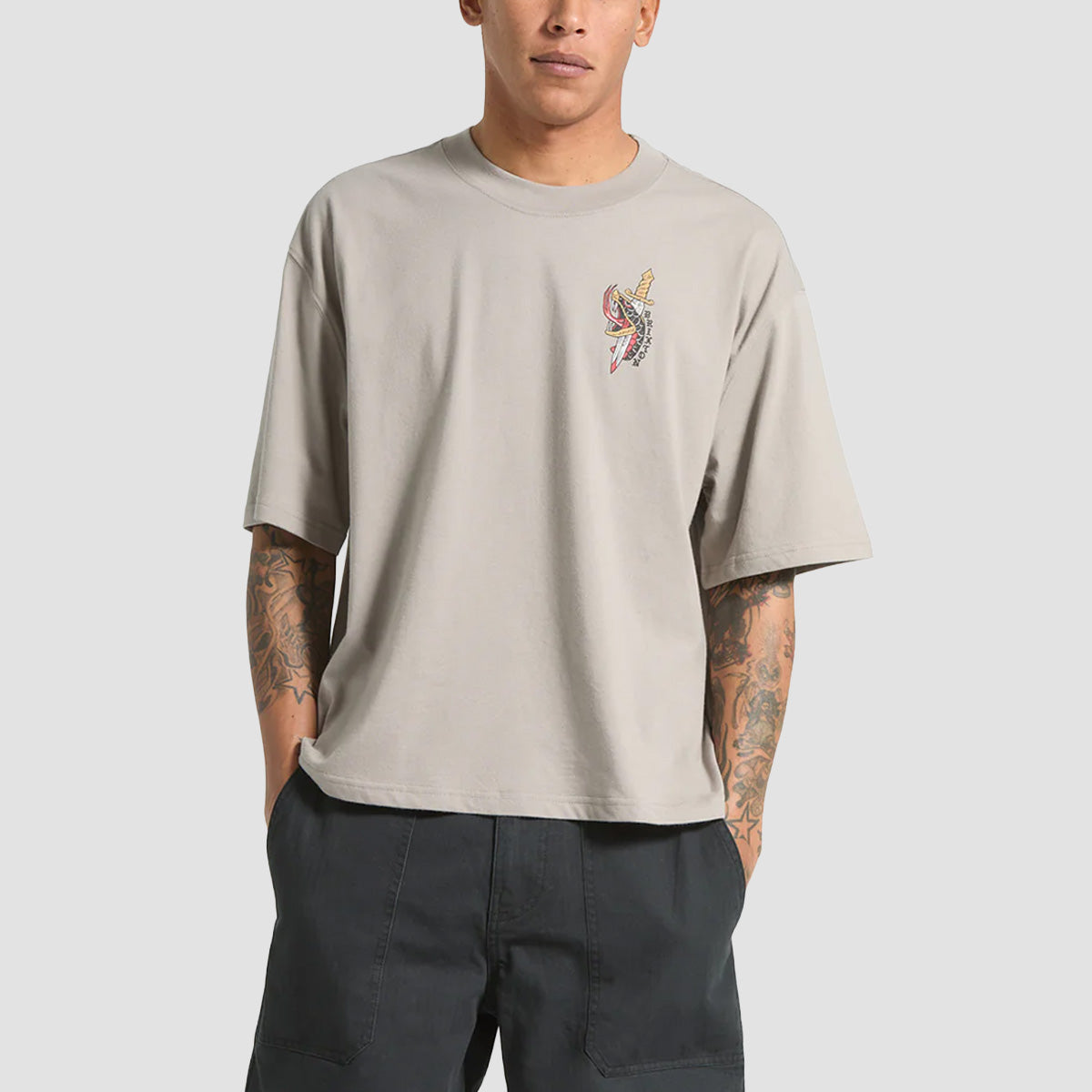 Brixton Sword Boxed Crop T-Shirt Pebble Stone