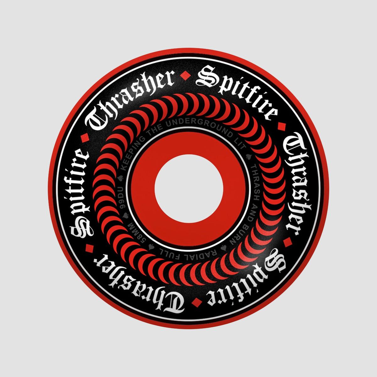 Spitfire X Thrasher Formula Four Oath Radial Full 99DU Skateboard Wheels Red 58mm
