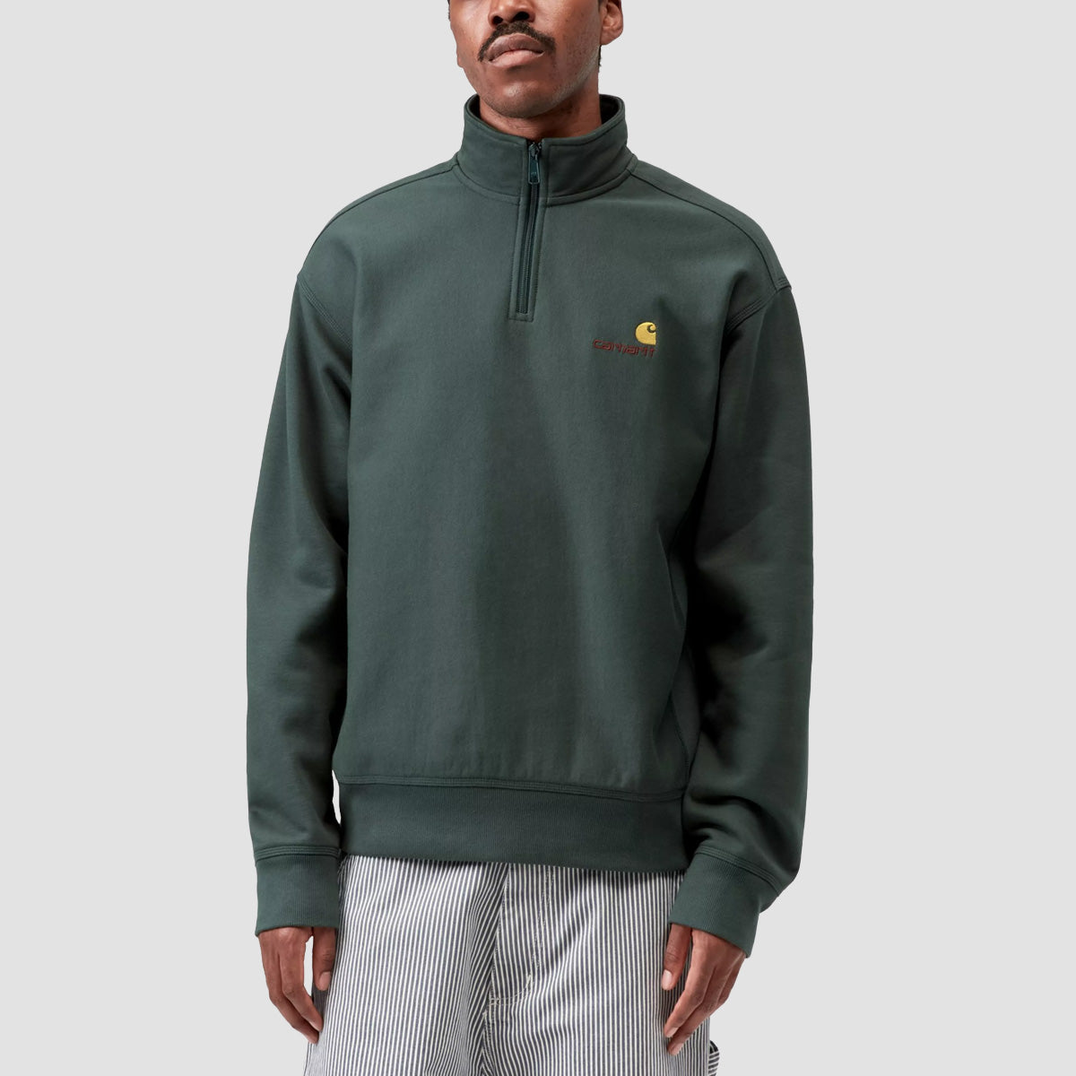 Carhartt WIP American Script Half Zip Sweatshirt Kale Green