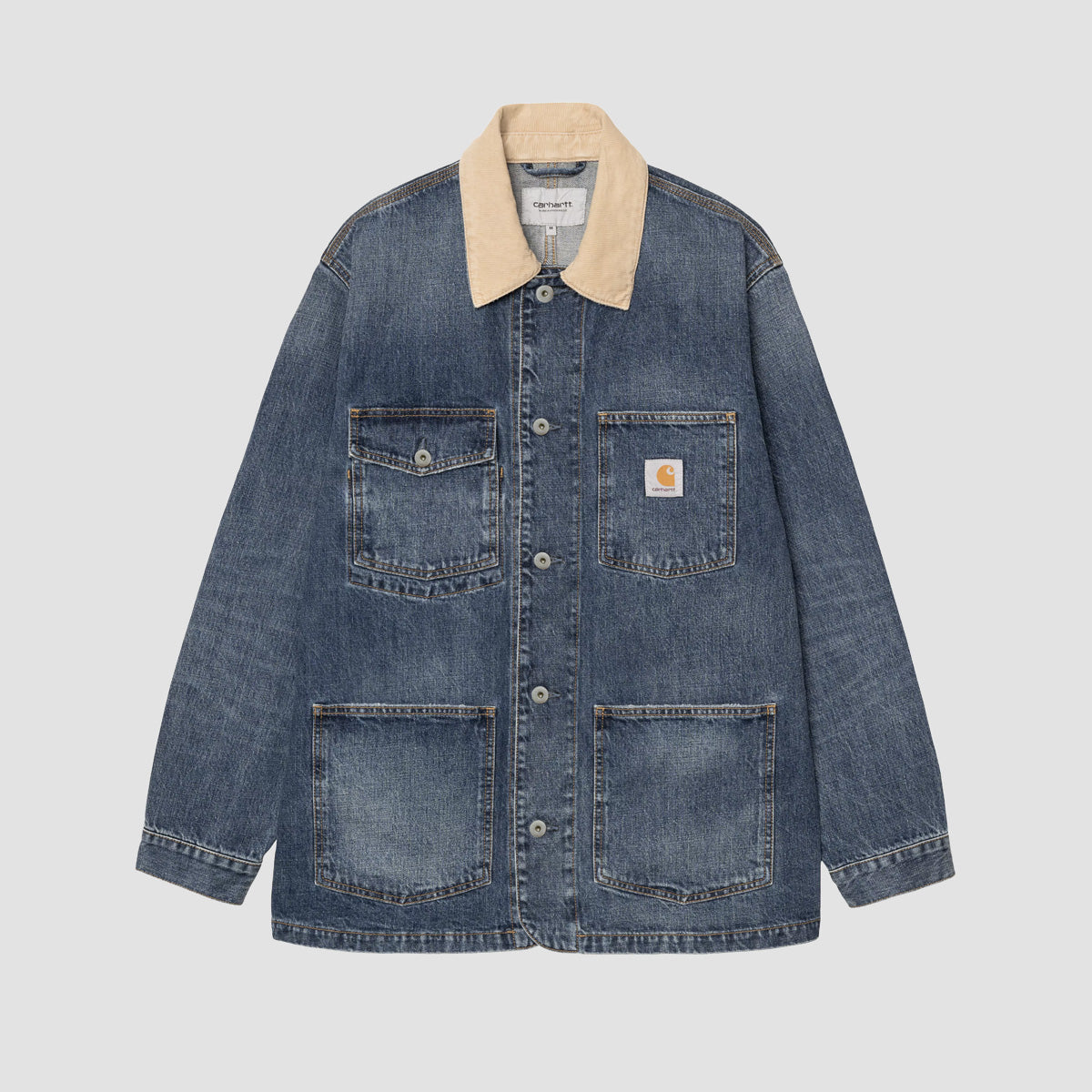 Carhartt WIP Warren Chore Coat Blue/Dusty H Brown Dark Used Wash