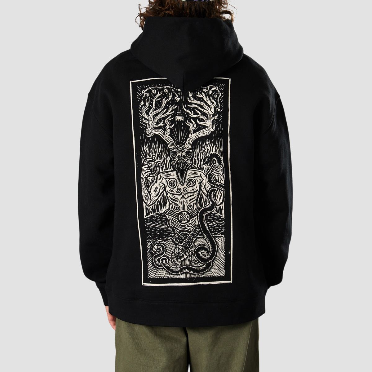Heathen Ceronnous Mono Relax fit Pullover Hoodie Black