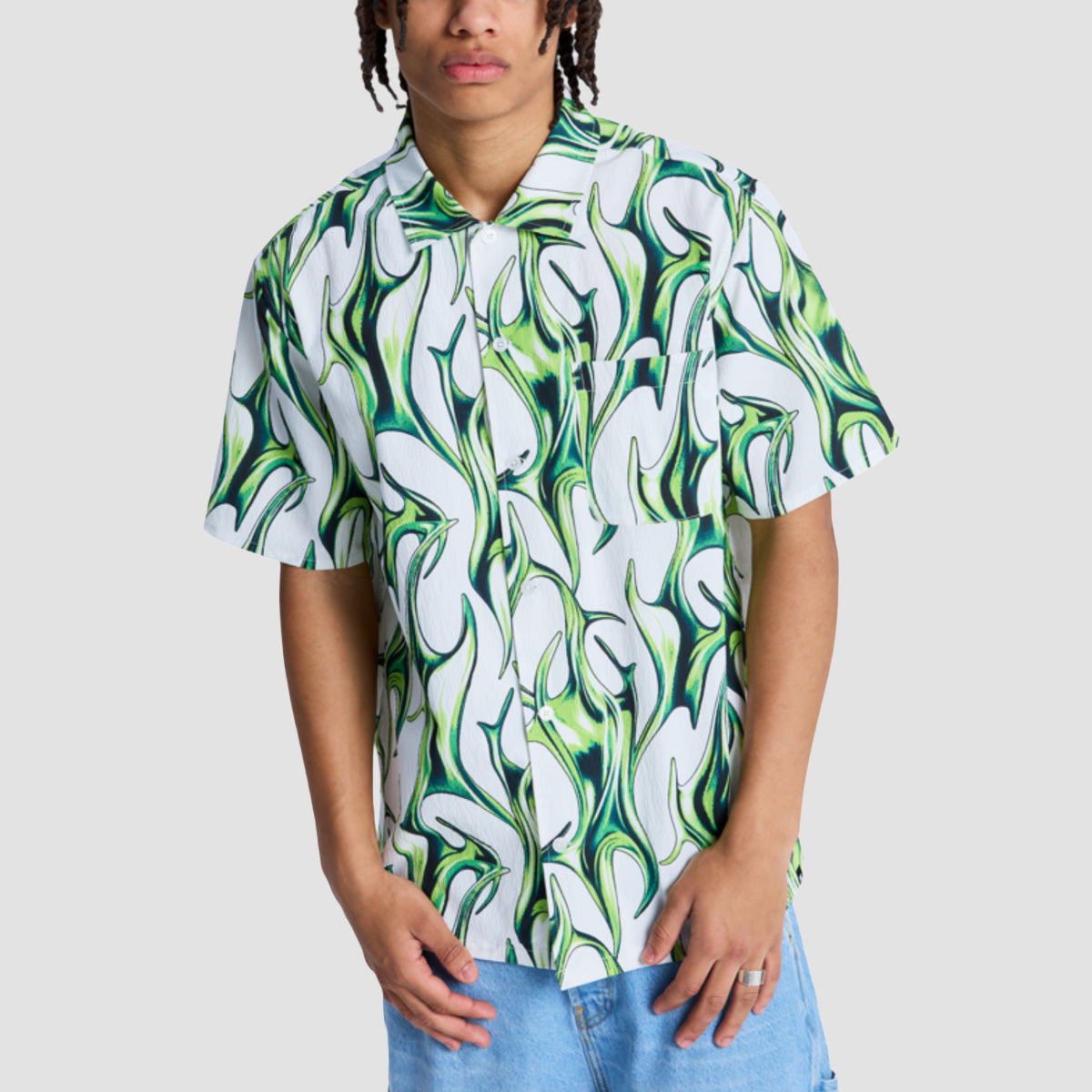 DC Full On Resort Short Sleeve Shirt Liquid Fuego White