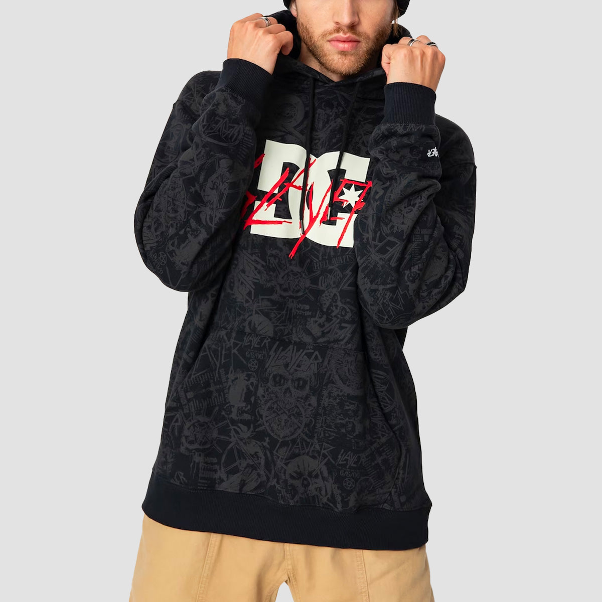 DC X Slayer Allover Print Pullover Hoodie Pirate Black