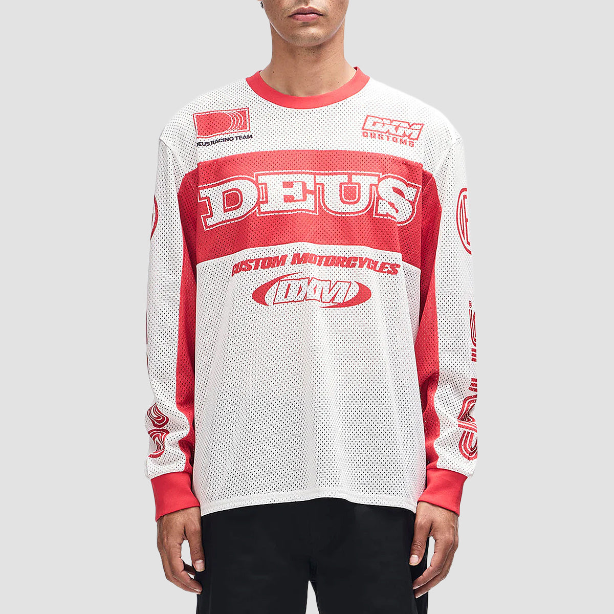 Deus Step Out Moto Jersey Longsleeve T-Shirt White/Red