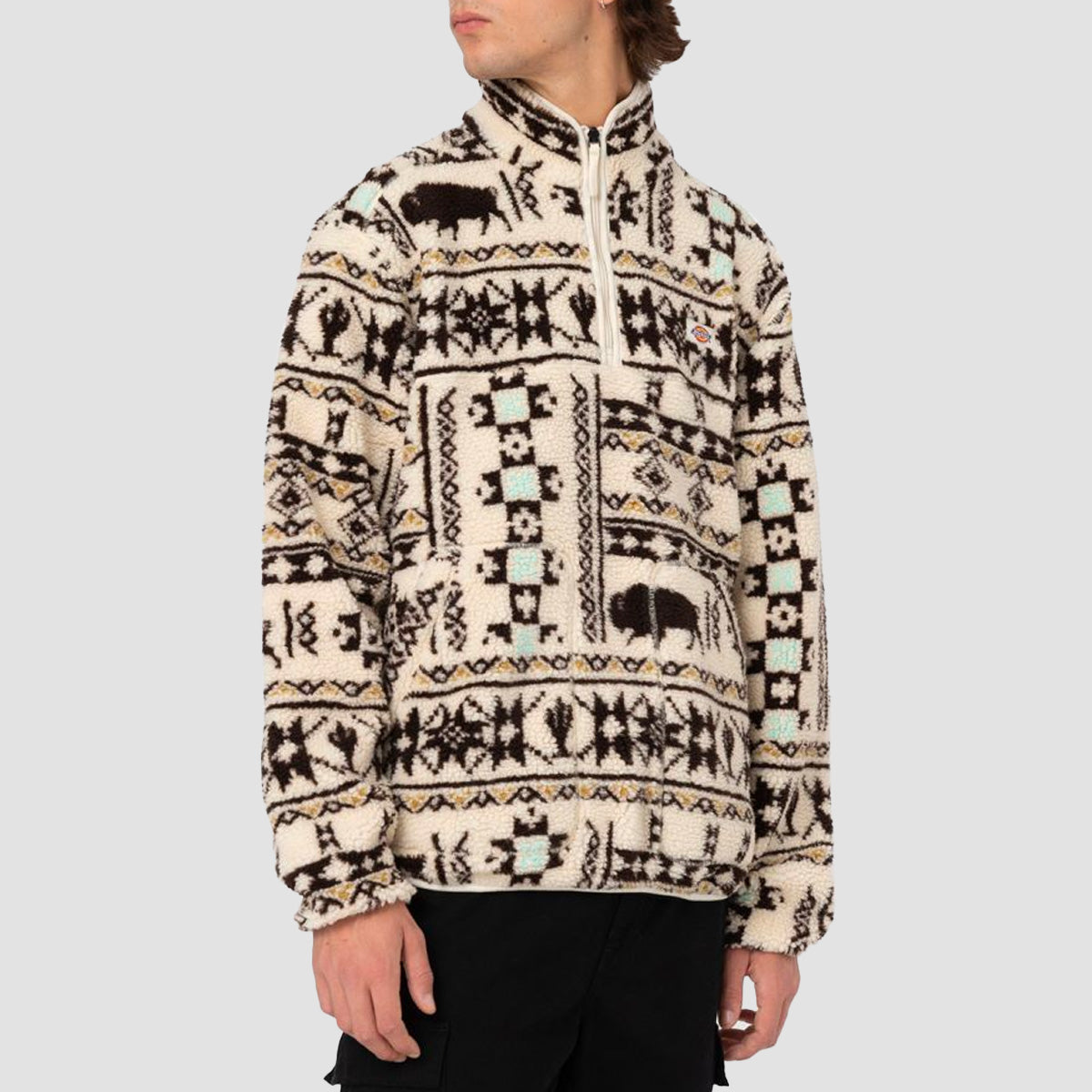 Dickies Hays Quarter Zip Fleece Sweat Nordic AOP Light Blue