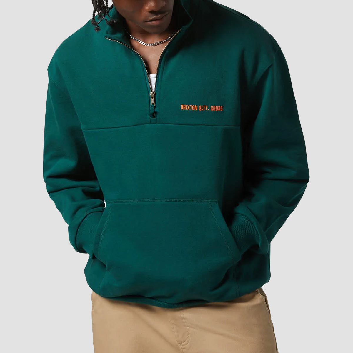 Brixton Embroidered Heavyweight Half Zip Sweatshirt Deep Emerald