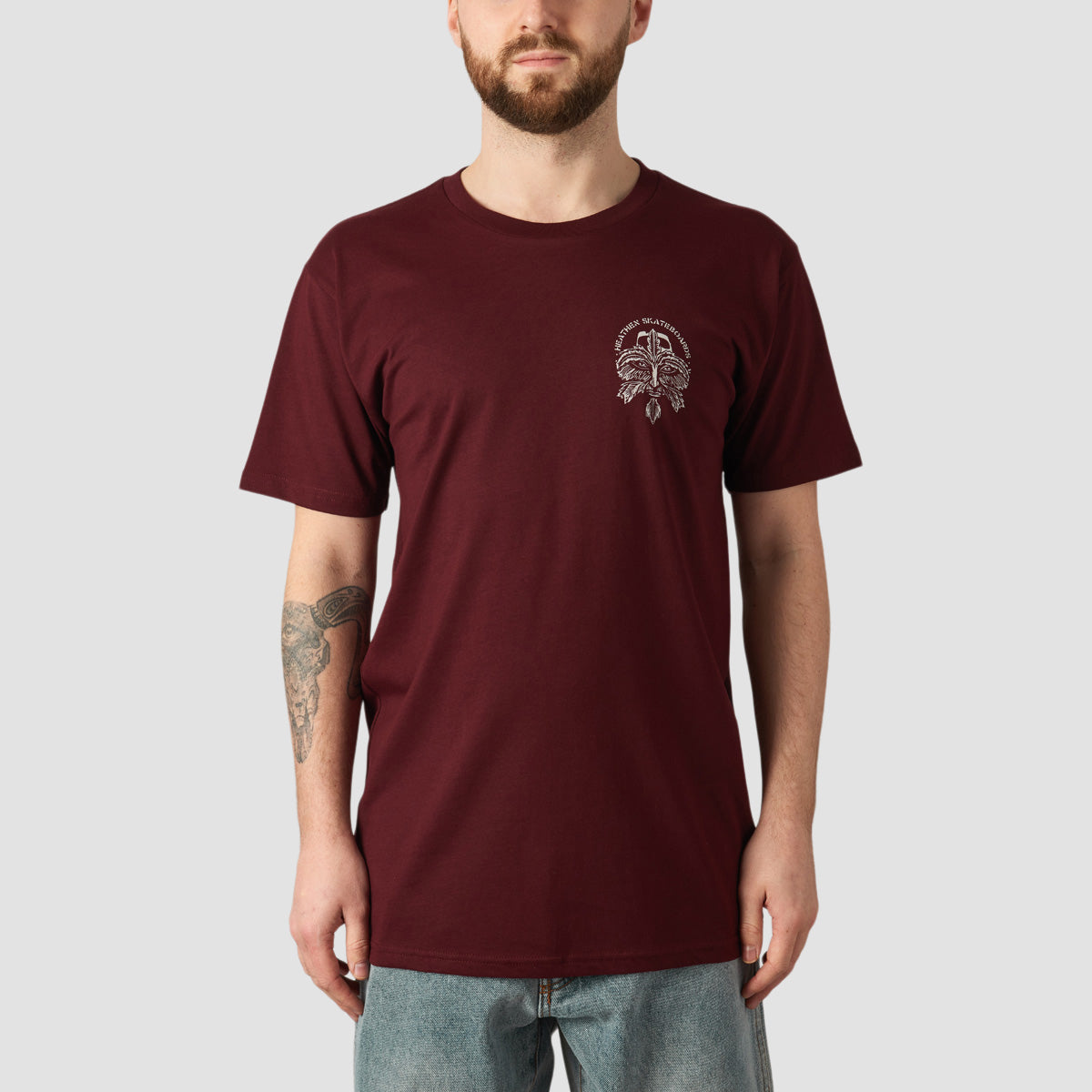 Heathen Green Man Mono T-Shirt Burgundy