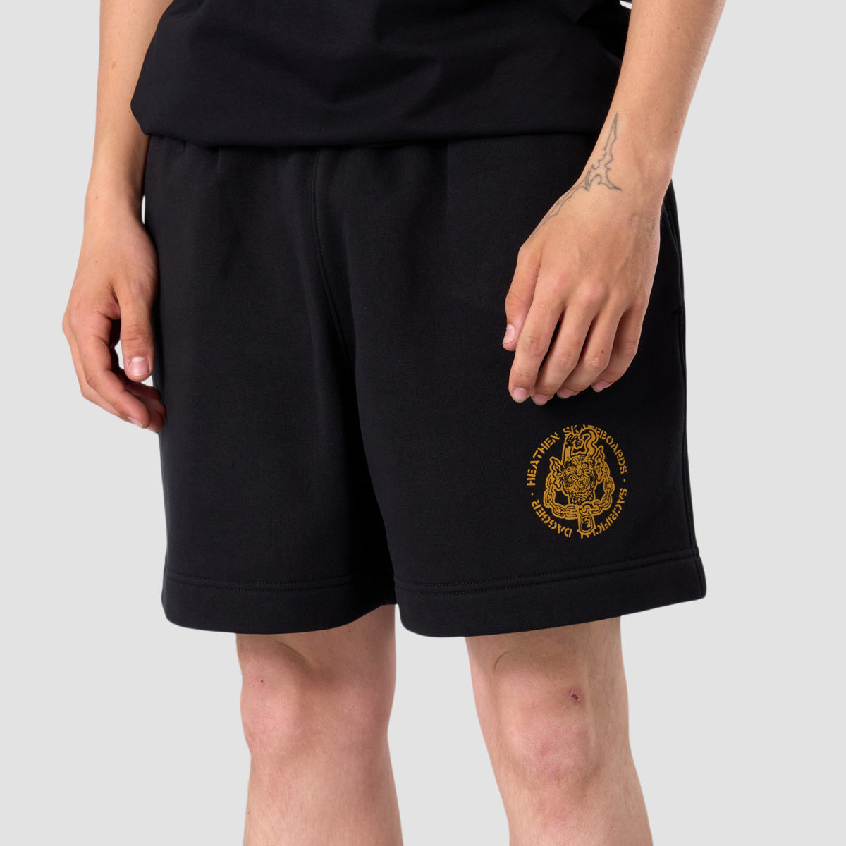 Heathen Sacrificial Dagger Sweat Shorts Black