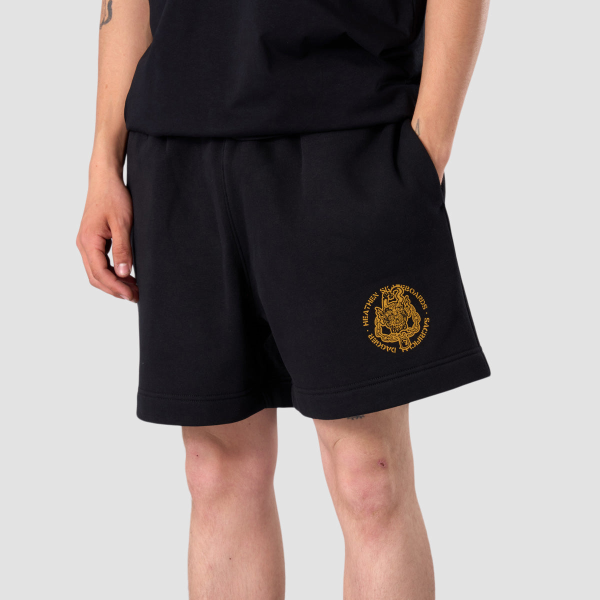 Heathen Sacrificial Dagger Sweat Shorts Black