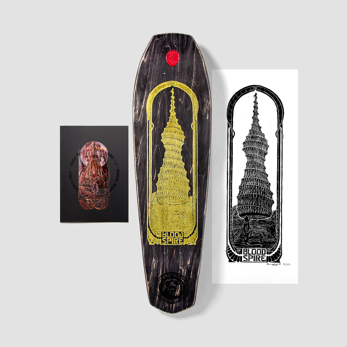 Heathen Skipp Blood Spire On Coffin Limited Edition Lino Cut Print Skateboard Deck - 7.9"