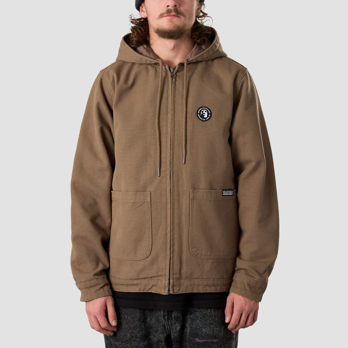 Heathen VG+ Discord Heavy Canvas Hooded Bomber Jacket Nut