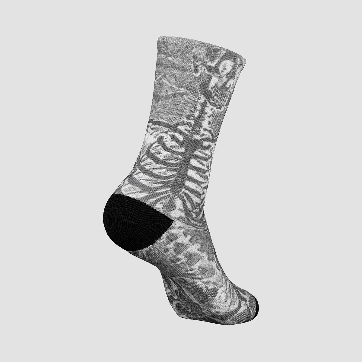 Powell Peralta Skeleton Print Embroidered Socks Charcoal