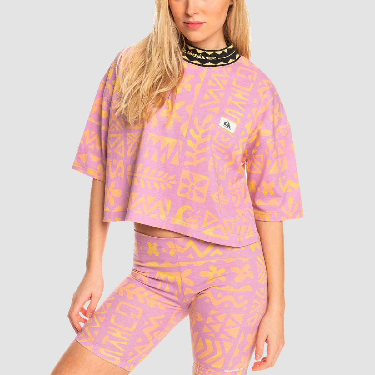 Quiksilver 90s Crop Longer Sleeve T-Shirt Orchid Flower Tropical Trip W - Womens