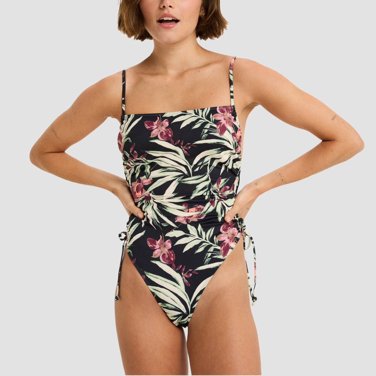 Roxy Beach Classics Fashion One-Piece Swimsuit Anthracite Wind Swept Floral - Womens