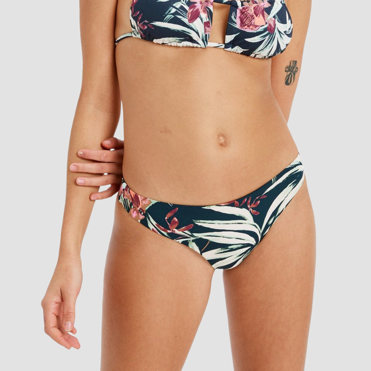 Roxy Beach Classics Tanga Bikini Bottoms Anthracite Wind Swept Floral - Womens
