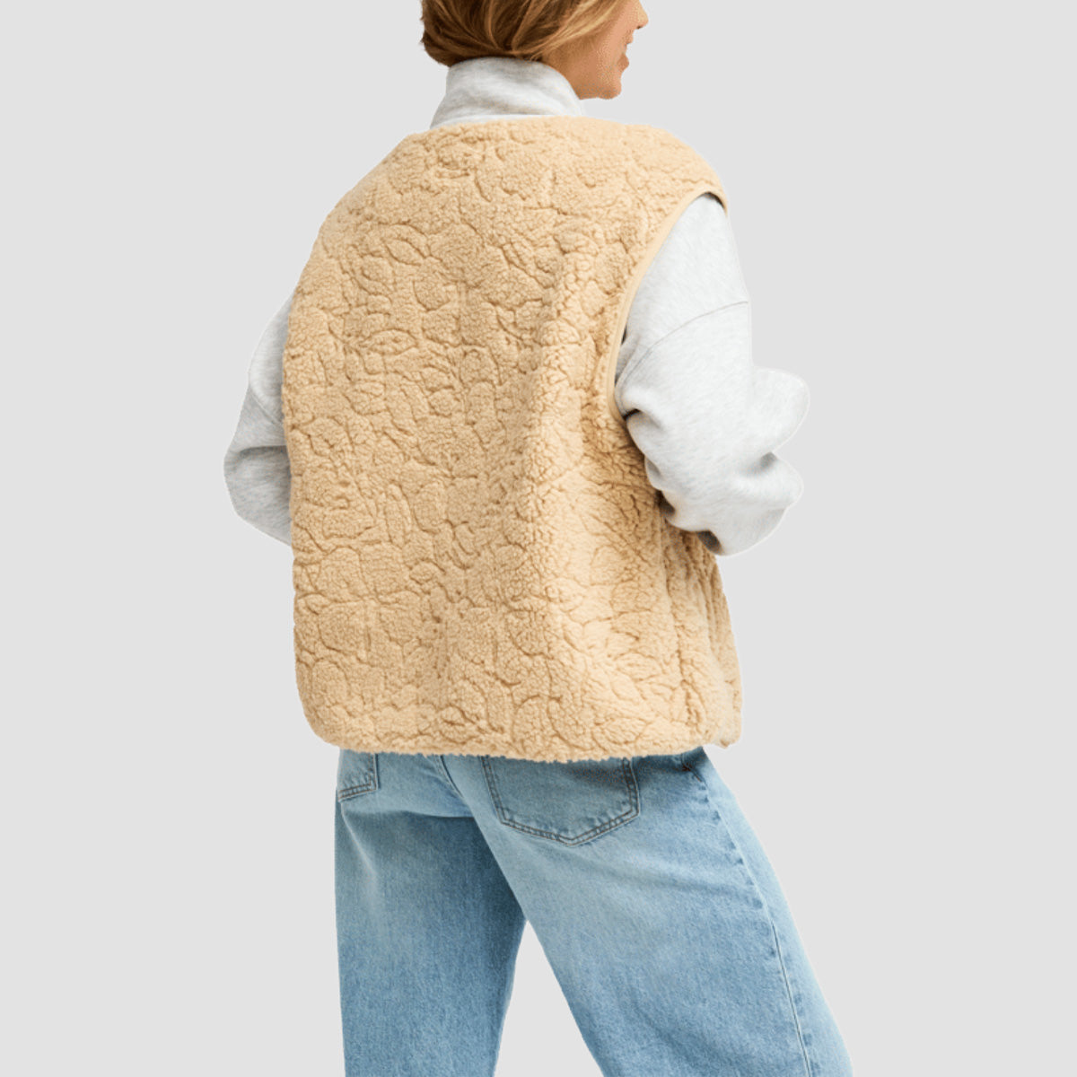 Roxy Best Town Sherpa Vest Jacket Peeble Outline Mo - Womens