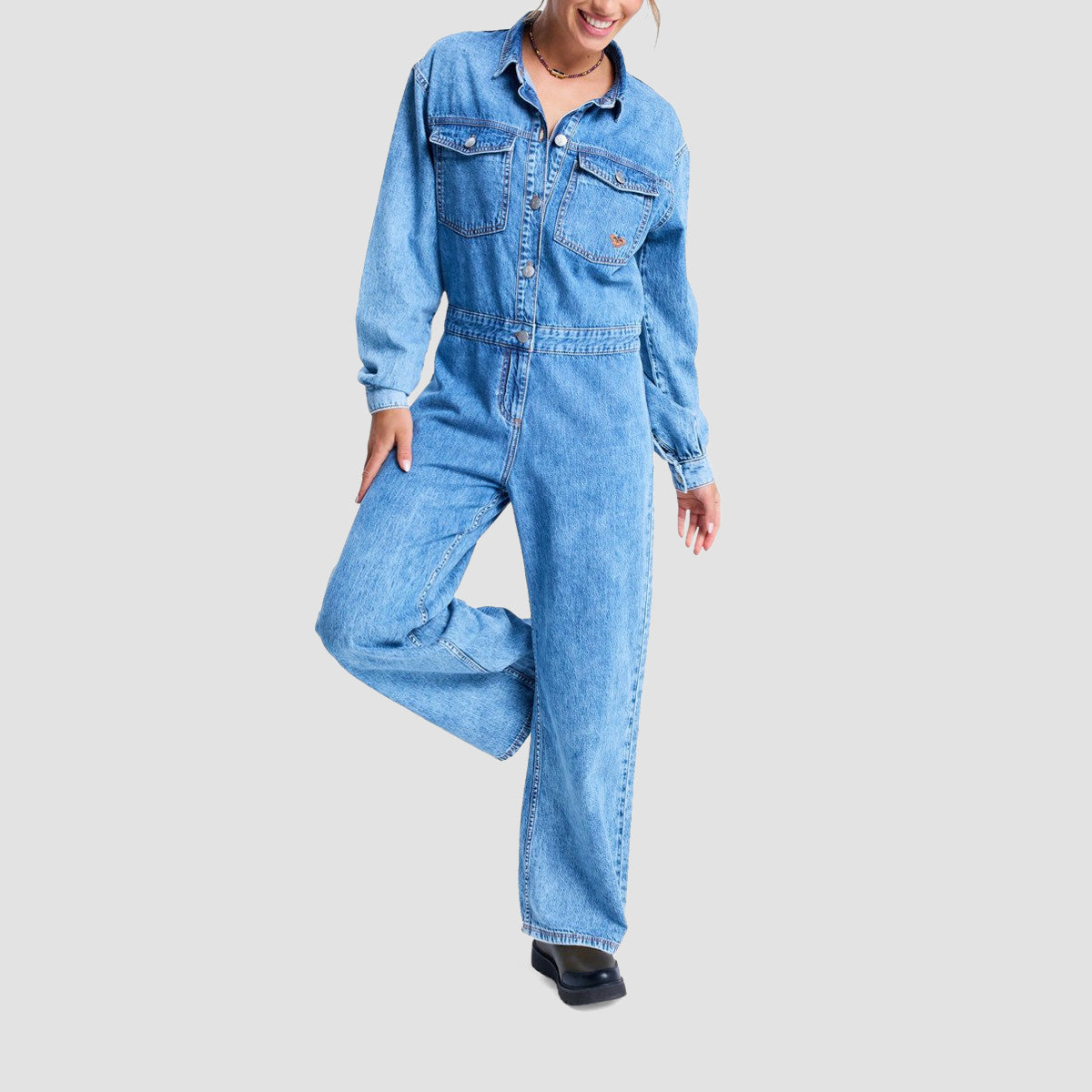 Roxy Coastal Weekend Long Sleeve Denim Romper Suit Beau Blue - Womens