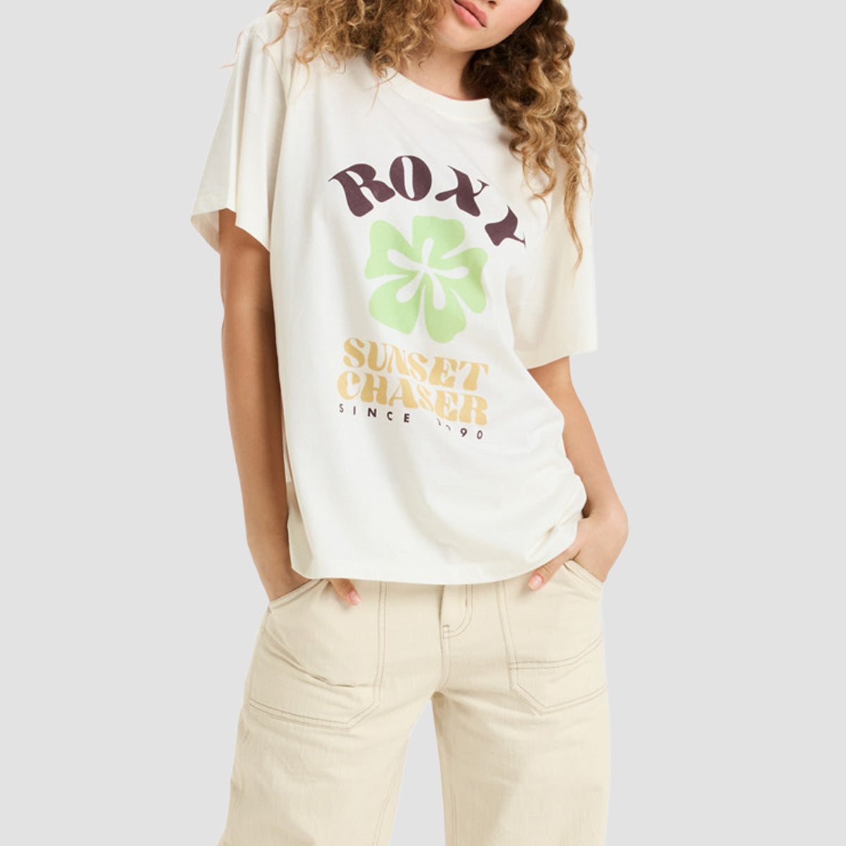 Roxy Hangloose Poster T-Shirt Egret - Womens