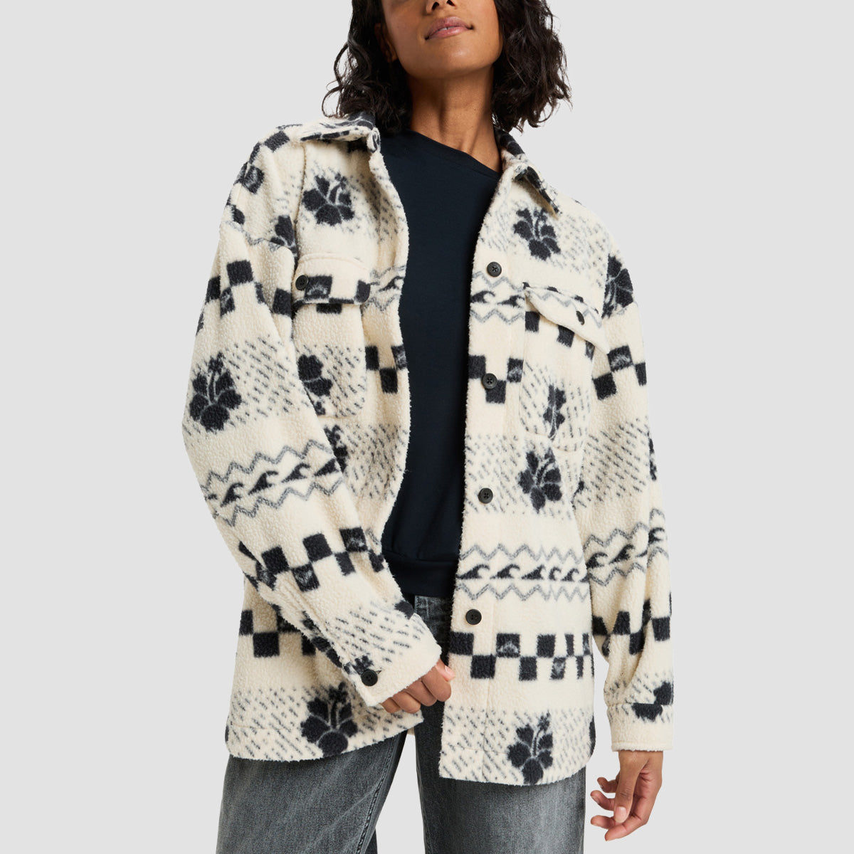 Roxy Morning Crush Shacket Fleece Jacket Parchment Morning Crush - Womens