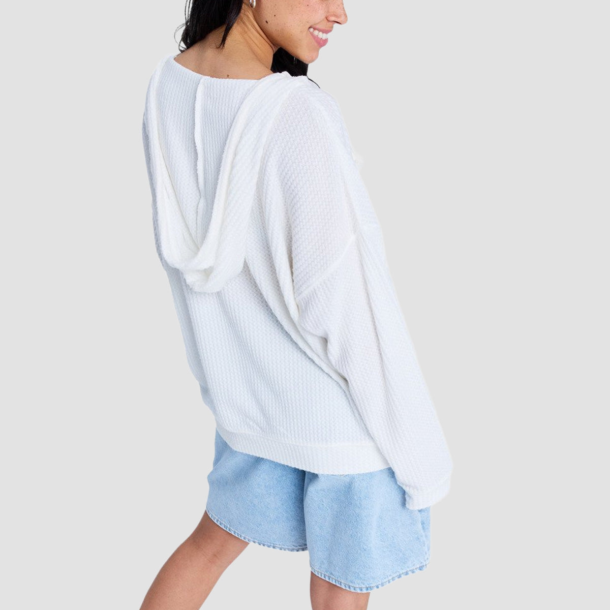 Roxy Ocean Drive Oversized Knit Pullover Hoodie Egret - Womens