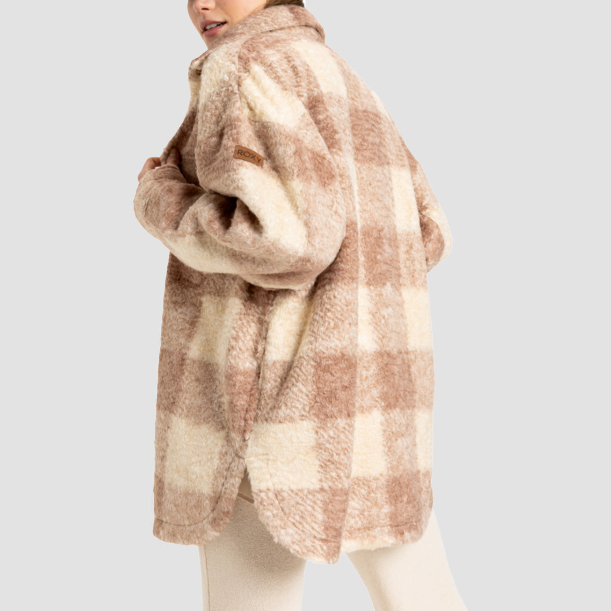 Roxy Over And Above Polar Fleece Jacket Warm Taupe Be Bold Plaid - Womens