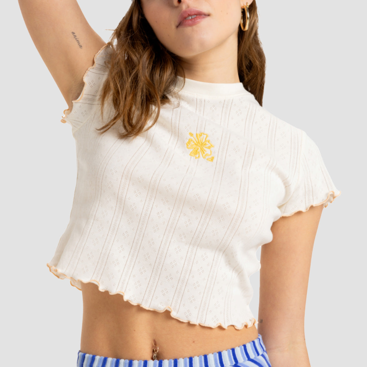 Roxy Pointelle T-Shirt Egret - Womens