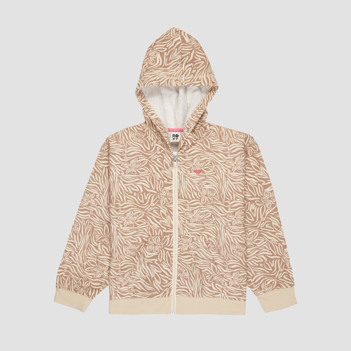 Roxy Twenty Five Miles Zip Hoodie Parchment Animal Floral - Girls