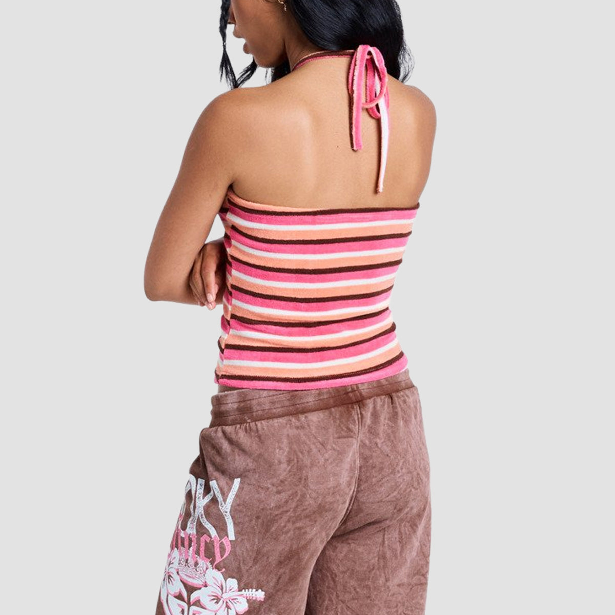 Roxy X Juicy Couture Stripe Halter Top Azalea Pink Stripe T
