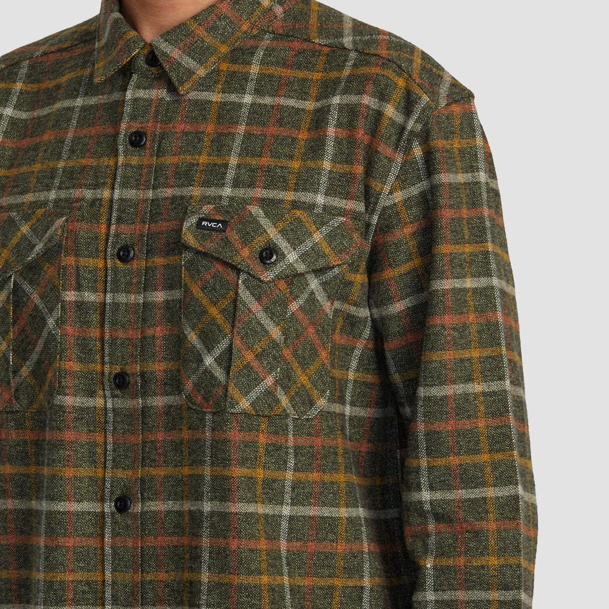 RVCA Hughes Flannel Longsleeve Shirt Warm Grey