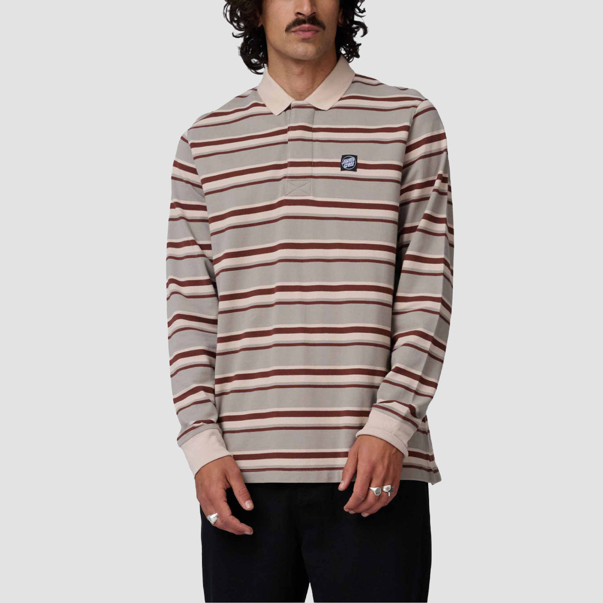 Santa Cruz Cera Longsleeve Polo Shirt Stone Grey/Coffee