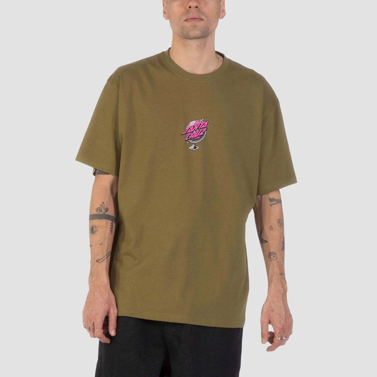 Santa Cruz Knibbs Cryptic World Centre T-Shirt Deep Olive