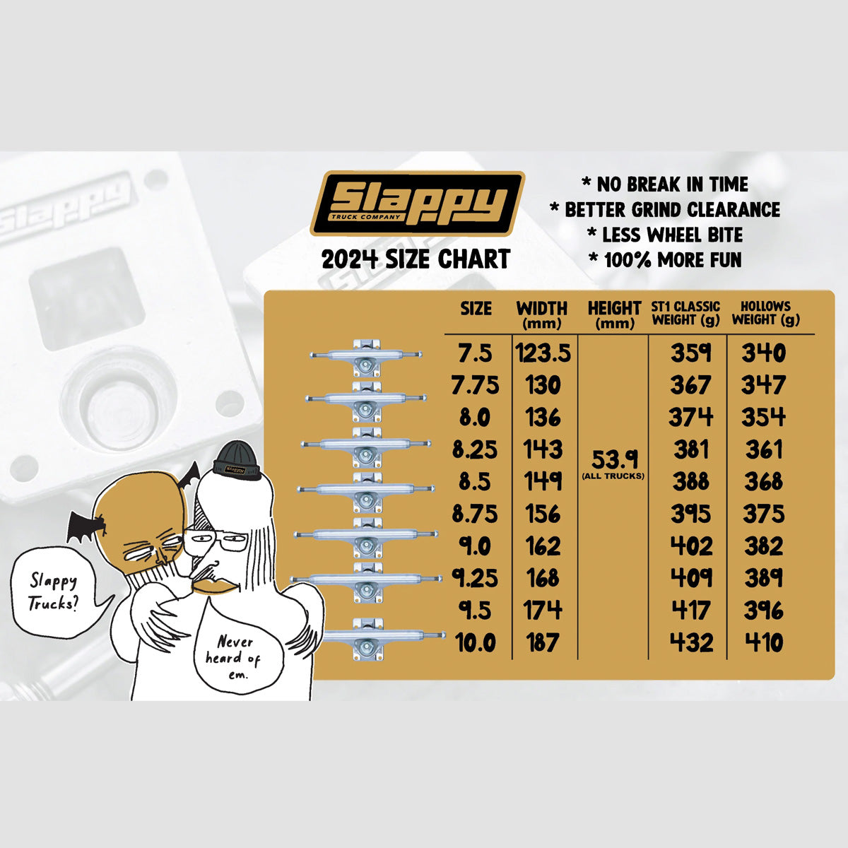 Slappy ST1 Classic (8 Hole Baseplate) Skateboard Trucks 1 Pair Raw - 8.25"