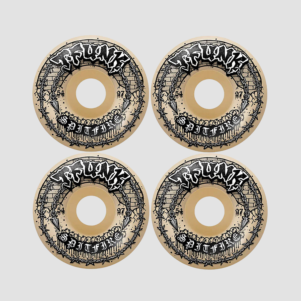 Spitfire F4 T-Funk Raw Radial Full 97DU Skateboard Wheels Natural 54mm